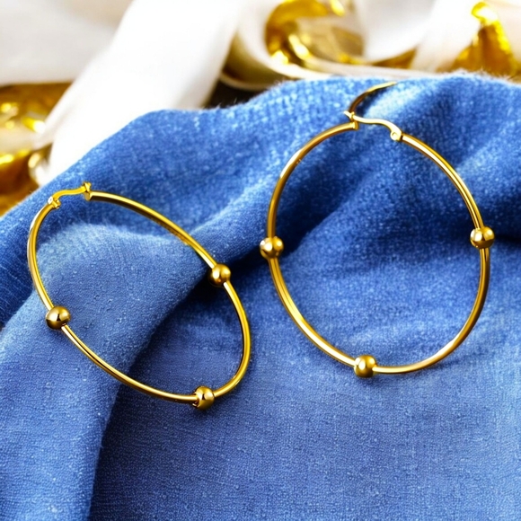 🆕️18K Gold Plated Hoop Earrings 2" | Stainless Steel Bold Statement Jewelry ✨ - Picture 6 of 13